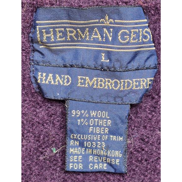 Vintage Womens Large Herman Geist Wool Cardigan Sweater Purple Hand Embroidered‎ - Picture 2 of 7
